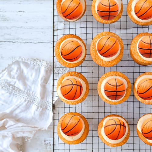 10 Pack 3D Basketball Cupcake Toppers Basketball Cake Toppers Decorations for Sports Theme Baby Shower Birthday Party Cake Decorations Supplies (10 Count)