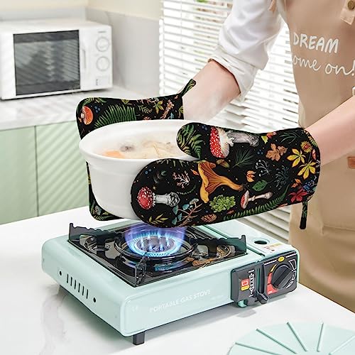 Mushroom Oven Mitts and Pot Holders Sets Silicone Mushrooms Kitchen Mitts Potholders Heat Resistant 4Pcs Oven Gloves Hot Pads for Kitchen Baking Cooking BBQ Grilling (4 Count)