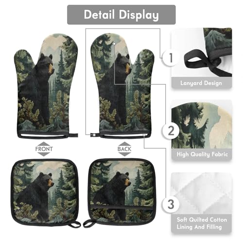 Black Bear Forest Wild Animals Oven Mitts and Pot Holders Sets (2 Count)