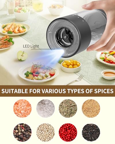 Electric Salt and Pepper Grinder Set Rechargeable Salt and Pepper Mills with 6 (2 Count)