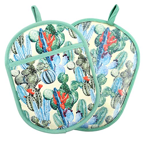 Pot Holders with Transparent Clear Silicone Shell and Nice Cactus Flower (2 Count)