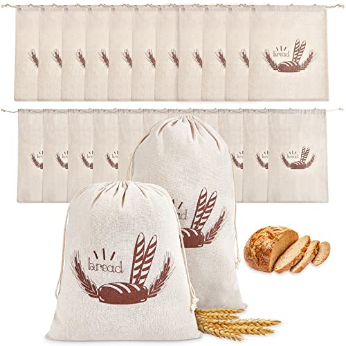 20 Pcs Linen Bread Bag for Homemade Bread Reusable 2 Sizes 10" x 12" and 11" x 17" Unbleached Container Drawstring Natural Bags Storage for Food Baking Kitchen Sandwich Bakery Picnic Wedding (20 Count)