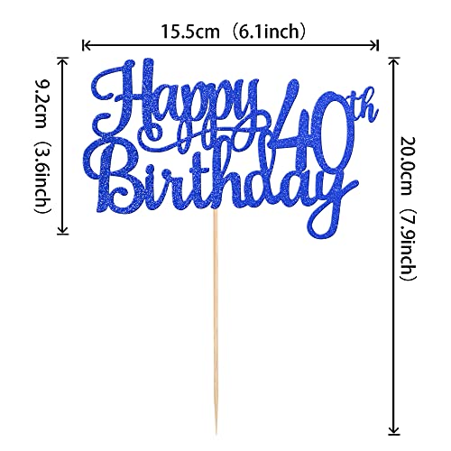1 PCS Happy 40th Birthday Cake Topper Glitter Cheers to 40 Years Birthday Cake Pick 40 Fabulous Cake Decoration for Happy 40th Birthday Anniversary Party Decorations Supplies Blue