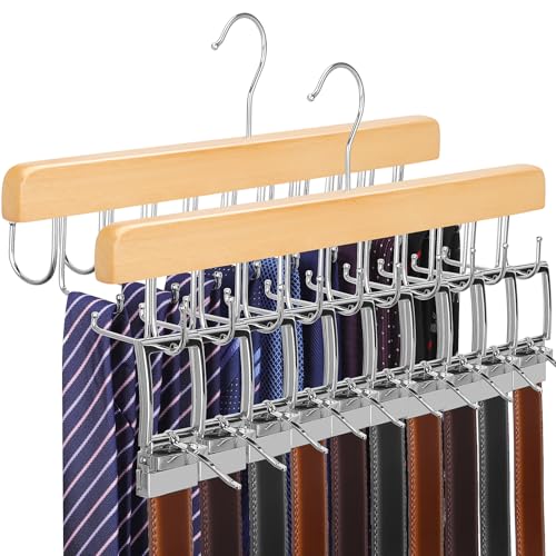 2 Pack 2 in 1 Belt Tie Hanger for Closet Max 60 Belts with 60 Ties Capacity (2 Count)