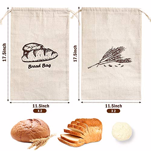 4 Pcs Linen Bread Bags for Homemade Bread Container (4 Count)