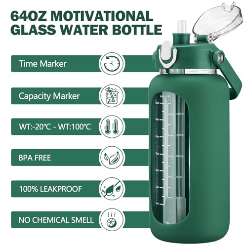 64oz Glass Water Bottles with Straw