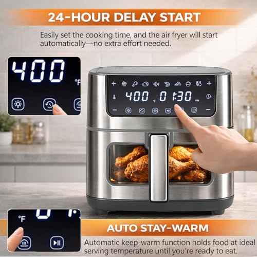 8-in-1 Air Fryer 6.34 Qt, Digital Preset Airfryer with Visible Window, Nonstick and Dishwasher-Safe Basket, Air Fry, Chicken, Pizza, Dehydrate, Fries, 90-Min Timer, 1700W, Gray