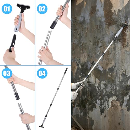 12 Pcs Floor Scraper Tool Set 52" Long Handle Metal Razor (12 Count)
