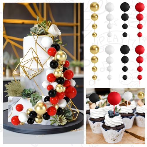 48 Pcs Balls Cake Topper Decorations Balloon Cupcake Toppers Foam Cake Topper Balls Cake Balls Decorations for Birthday Party Wedding Cake Decorating (48 Count)