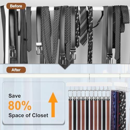 2 Pack 2 in 1 Belt Tie Hanger for Closet Max 60 Belts with 60 Ties Capacity (2 Count)