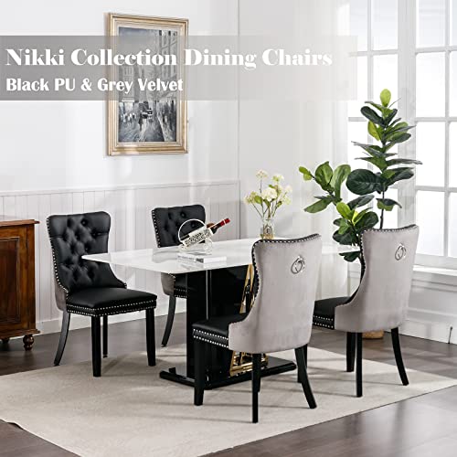 Grey Velvet and Black PU Upholstered Dining Chairs Set of 4 (4 Count)