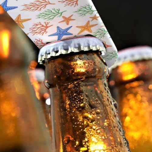 Watercolor Starfish Stainless Steel Bottle Opener Marine Coral Algae Aquatic Plant Abstract Tropical Orange Blue Flat Beer Bottle Opener Keychain for Home Kitchen Bar Restaurant Party Gift