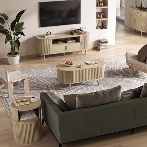Oval Lift Top Coffee Table with Storage for Living Room