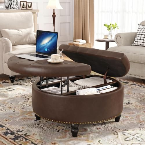 31.5 Inch Large Round Ottoman with Storage Circular