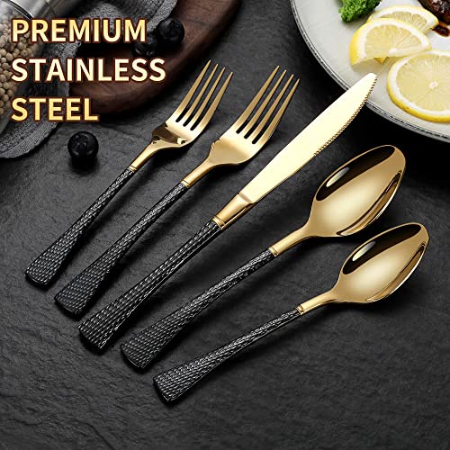 Hammered Black Gold Silverware Set (20 Count)