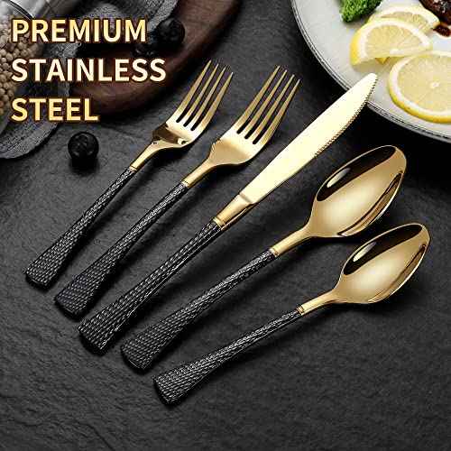 Hammered Black Gold Silverware Set (30 Count)