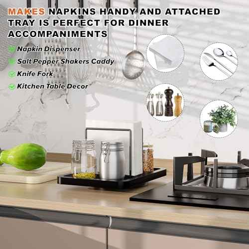 Rotating Napkin Holder for Table with Salt Pepper Shakers Caddy