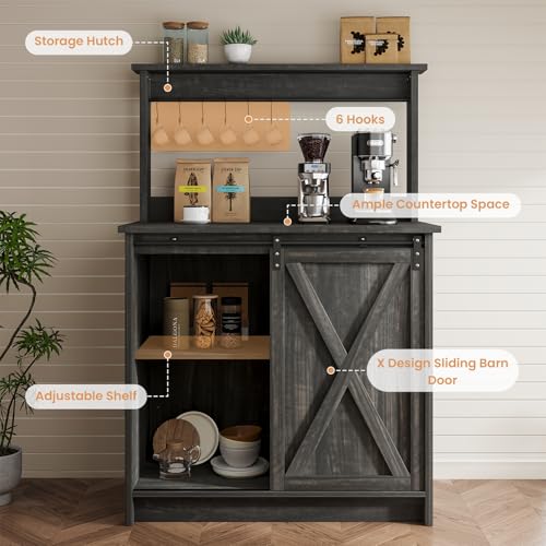 Farmhouse Coffee Bar Cabinet with Sliding Barn Door