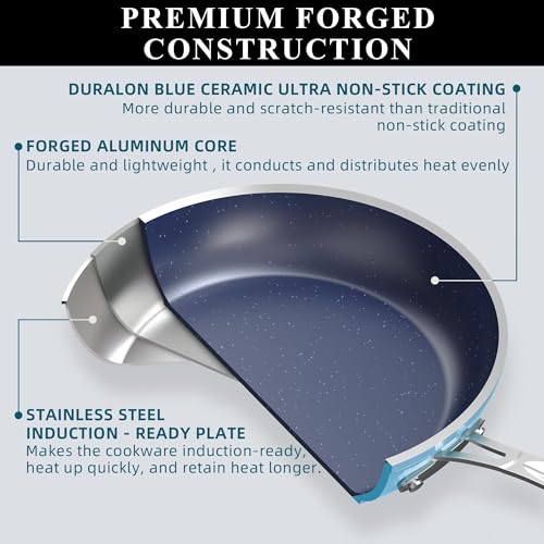 9pc Cookware Set Healthy Duralon Blue Ceramic Nonstick Coated