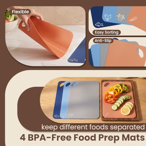 Large Acacia Wood Cutting Board Set for Kitchen with Storage Stand (7 Count)