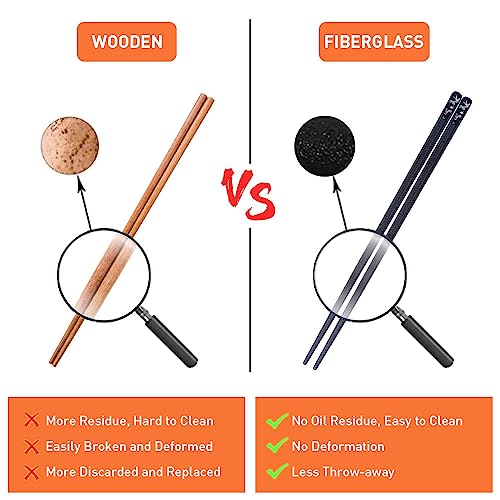 5 Pairs Reusable Chopsticks Premium Fiberglass Cute Japanese Korean Style Dishwasher Safe Chop sticks 9.5 Inch Gift Set