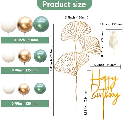 57Pcs Balls Cake Topper Boho Grass Cake topper Pearl Balls Acrylic Happy Birthday Cake Decorations for Wedding Baby Shower Birthday Boho Themed Party Supplies Pearl Green (57 Count)