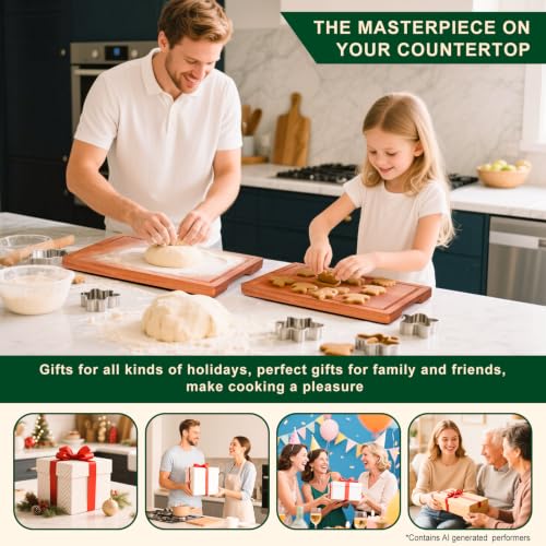 Wooden Cutting Board Set of 4 with Holder Solid Wood Chopping Boards for Kitchen with Juice Grooves Thick Large Cutting Board