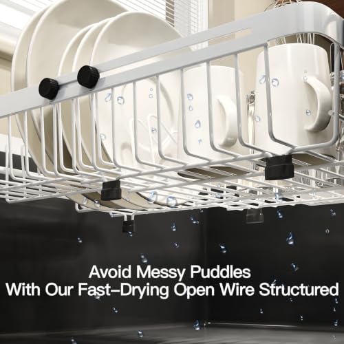 White Expandable Dish Drying Rack Over The Sink with Anti Slip Grip