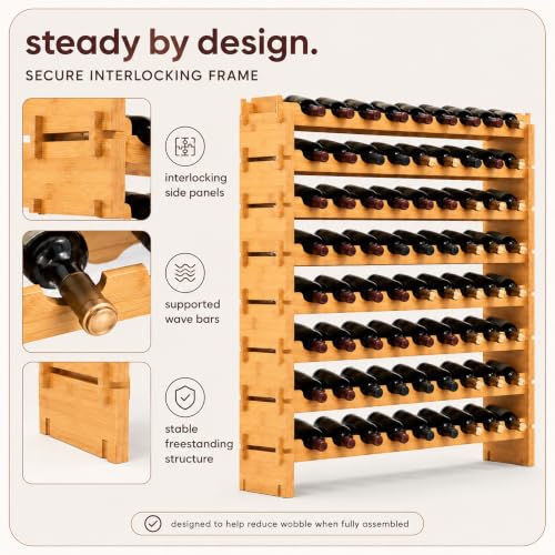 72 Bottle Wine Rack Stackable Bamboo Freestanding (72 Count)