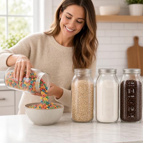 64 oz Large Plastic Mason Jars with Airtight Lids Wide Mouth (4 Count)