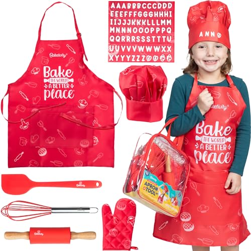 Adjustable Kids Chef Hat & Apron for Boys & Girls (7 Count)