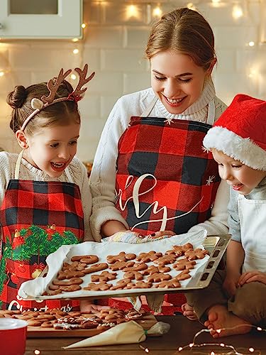 4 Pcs 21.7" x 26.8" Christmas Aprons Adjustable Kitchen Aprons Xmas Plaid Merry Christmas Bib for Adults (4 Count)