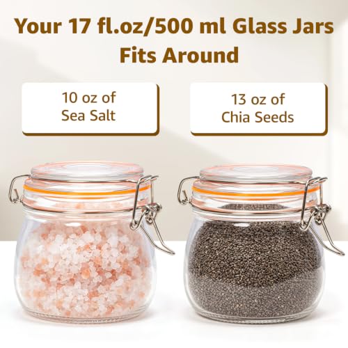 Small Glass Storage Jars with Airtight Lids Wide Mouth 17 oz 6 Pack (6 Count)