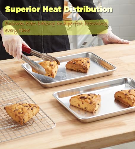 6-Pack 1/4 Size Sheet Pan with Cover Set (12 Piece Bundle), Dishwasher Safe Baking Pans & NSF Certified Polypropylene Lids, Compact Quarter Bun Pan for Meal Prep, Baking & Storage - Silver/Translucent (12 Count)