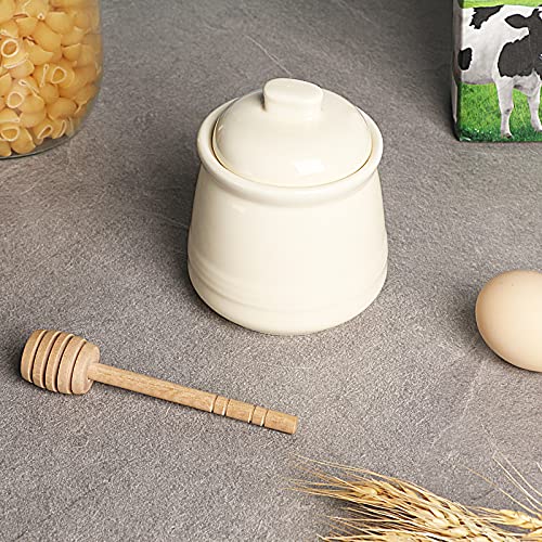 Porcelain Honey Jar with Lid and Honey Dipper (12 Ounce)