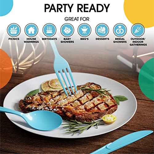 Party Solids Disposable Light Blue Plastic Spoons 200 Pcs (200 Count)
