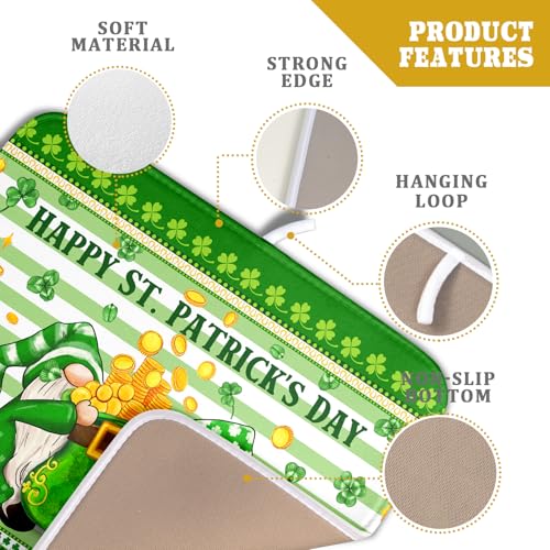 Shamrock Gnome Dish Drying Mat Coin Clover Dishes Fast Dry Mat 16x18 inch Absorbent Microfiber Dishware Drainer Pad for Kitchen Counter Sink
