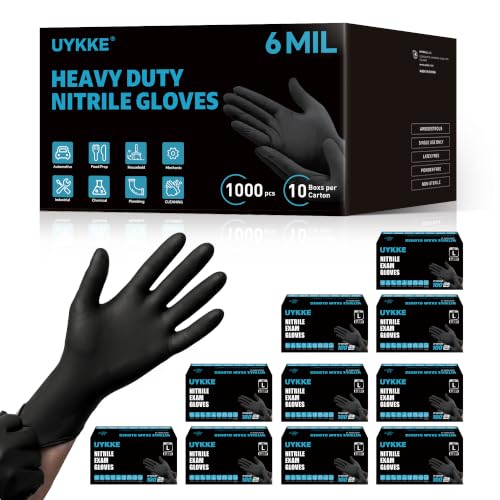 Nitrile Gloves Disposable Rubber Latex Gloves Black Nitrile Latex Gloves Small Black Rubber Gloves Disposable Cleaning Mechanic Gloves HEAVY DUTY 6 Mil Nitrile Gloves (1000 Count)