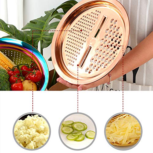 3-In-1 Multifunctional Grater Basin Colander Strainer Set, Mingcheng Stainless Steel Kitchen Grater/Drain Basket/Bottom Basin for Washing Rice, Fruits, Vegetable, Grater with Container (Rainbow) (3 Count)