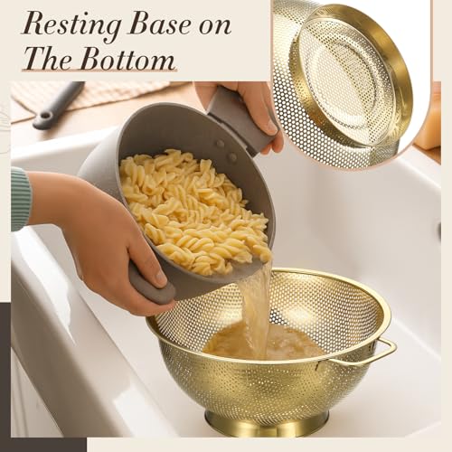5 Pcs Gold Kitchen Appliances Includes 4 Quart Gold Colander and 2 Pcs Strainer Set (5 Count)
