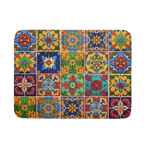 Mexican Tiles Dish Drying Mat for Kitchen Counter Absorbent Microfiber Dish Drying Pad Kitchen Gadgets Multi