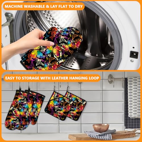 Colorful Butterfly Oven Mitts and Pot Holders Sets 4Pcs
