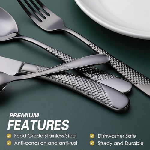 Hammered Black Silverware Set (24 Count)
