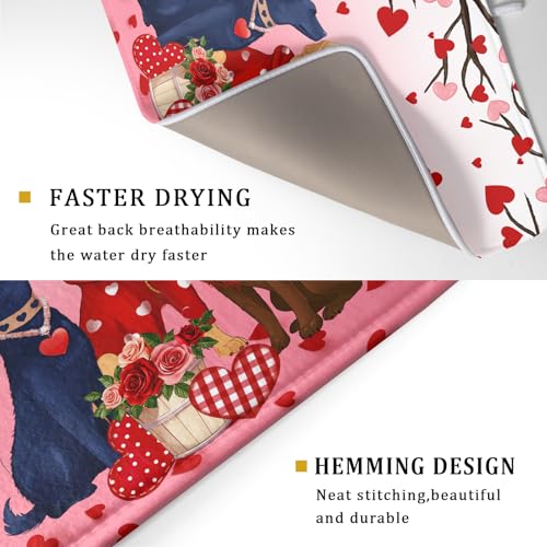 Love Dog Dish Drying Mat 18"x24" Red Heart Microfiber Dish Drainer Mat Hanging Loop Absorbent Fast Dry Pad Kitchen Counter Bar Accessories