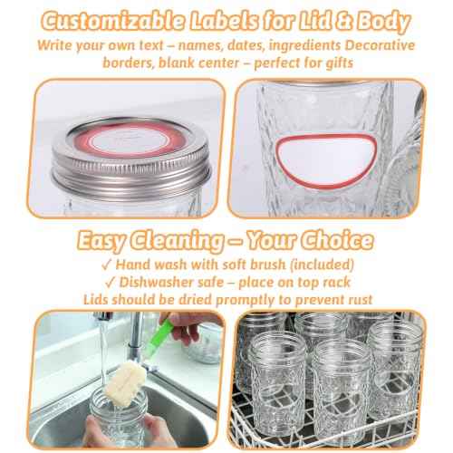 8oz 24 Pack Glass Mason Jars with Airtight Silver Lids and Bands (24 Count)