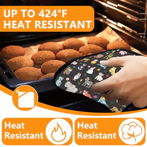 Cute Animals Oven Mitts and Animal World Pot Holders Sets 4Pcs