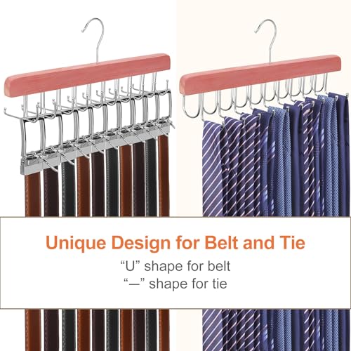 Cedar 2 Pack 2 in 1 Belt Tie Hanger for Closet Max 60 Belts with 60 Ties Capacity (2 Count)