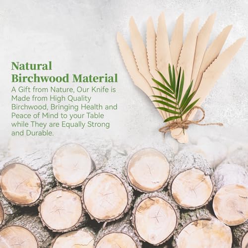 300 Count Compostable Wooden Disposable Knives for Party
