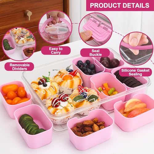 2Pcs Snackle Box Snack Containers with Lid Divided Serving Tray with Handle (2 Count)