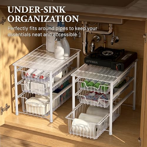 Stackable 3 Tier Sliding Basket Organizer Drawer